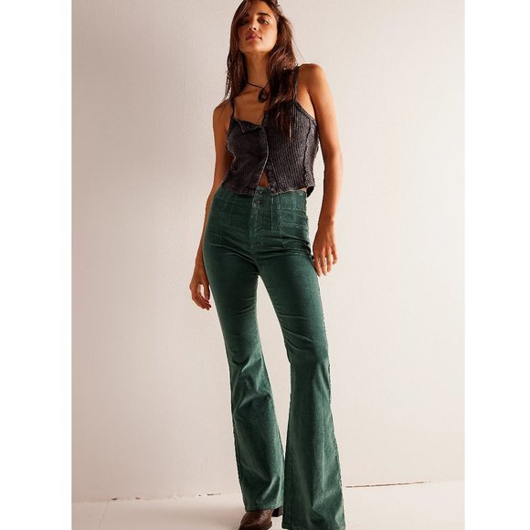 NEW FREE PEOPLE WE THE FREE GREEN JAYDE CORD CORDUROY FLARE JEANNS SIZE 26 - Picture 9 of 11